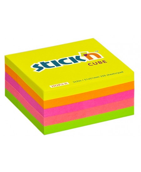 Lipnių lapelių kubas STICK´N Neon Mix, 76x76 mm, 400 lapelių, neoninių spalvų