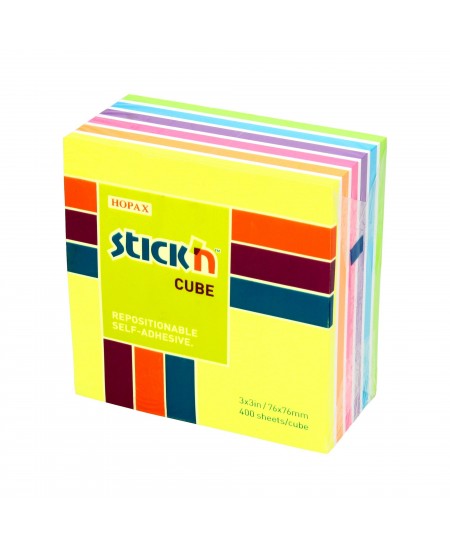 Lipnių lapelių kubas STICK´N Neon Yellow Mix, 76x76 mm, 400 lapelių, neoninių spalvų