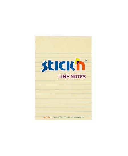 Lipnūs lapeliai STICK´N Line Notes, 150x101 mm, 100 lapelių, linijomis, geltoni