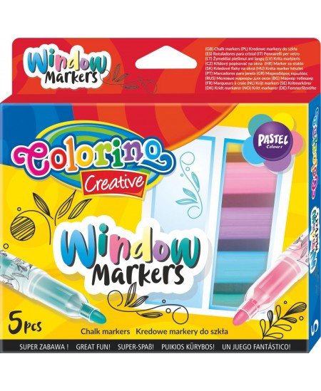 Kreidiniai žymekliai stiklo dekoravimui COLORINO, 5 spalvos