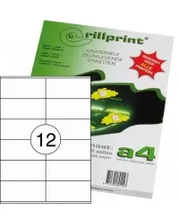 Etiketiniai lipdukai RILLPRINT 105x48 mm, A4, 12 lipd/lape, 100 lapų