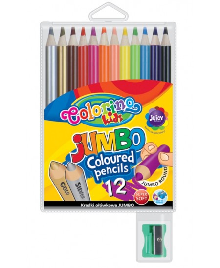 Spalvoti pieštukai COLORINO su drožtuku, apvalūs, 12 spalvų