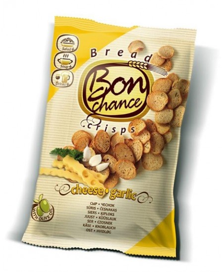 Duonos traškučiai BON CHANCE sūrio ir česnakų skonio, 120 g