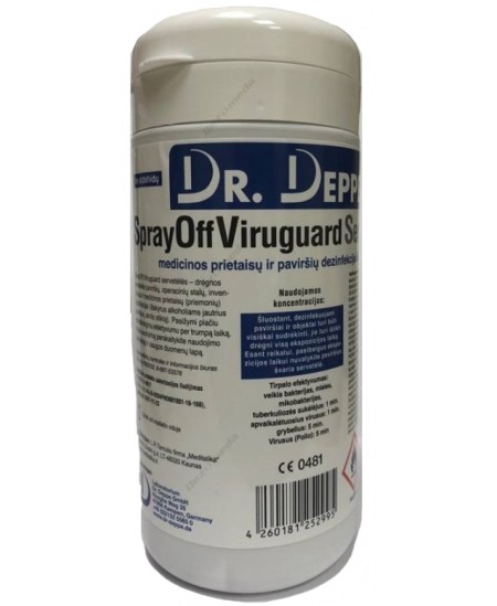 Drėgnos antibakterinės servetėlės DR. DEPPE SprayOffViruguard, 150 vnt.