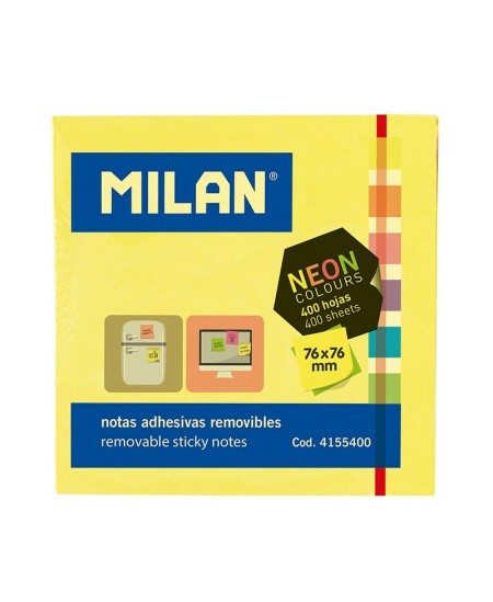 Lipnūs lapeliai MILAN, 76 x 76 mm, 400 lapelių, neoniniai spalvoti