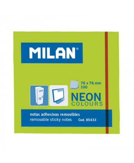 Lipnūs lapeliai MILAN, 76x76 mm, 100 lapelių, neoniniai žali