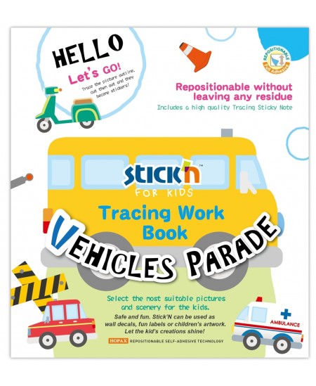 Veiklos knyga STICK´N "Transporto priemonių paradas"