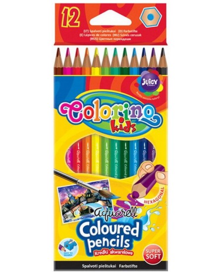 Spalvoti pieštukai COLORINO, akvareliniai su teptuku, 12 spalvų