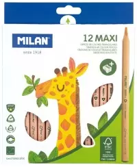 Spalvoti pieštukai MILAN MAXI iš FSC® sertifikuotos medienos, 12 spalvų