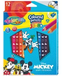 Spalvoti pieštukai COLORINO Disney \"Peliukas Mikis\" JUMBO, tribriauniai, su drožtuku, 12 spalvų