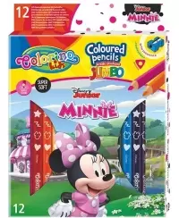 Spalvoti pieštukai COLORINO Disney \"Pelytė Minė\" JUMBO, tribriauniai, su drožtuku, 12 spalvų