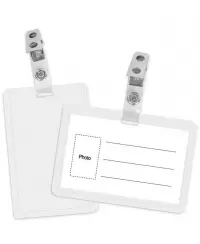 Vardinės kortelės dėklas su plastikiniu spaustuku, vertikalus, 92 x 64 mm, skaidrus