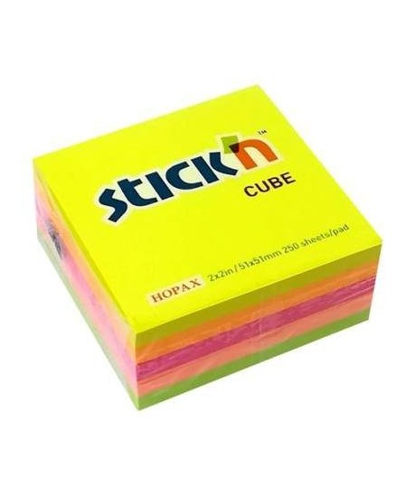 Lipnių lapelių kubas STICK´N NEON YELLOW Mix, 51x51 mm, 250 lapelių, neoninių spalvų
