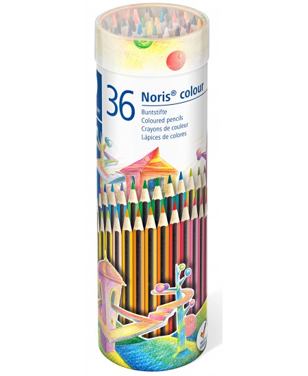 Spalvoti pieštukai STAEDTLER Noris colour 185, metalinėje apvalioje dėžutėje, 36 spalvos