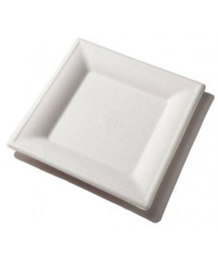 Ekologiškos kvadratinės lėkštės, iš cukranendrių, 16x16 cm, baltos