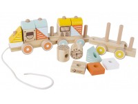 Medinis traukiamas žaislas iš kaladėlių CLASSIC WORLD Traukinukas, 19 detalių