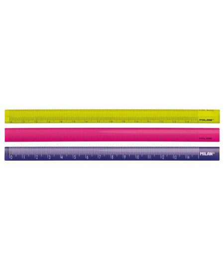 Liniuotė MILAN. tribriaunė, 15 cm, įvairių spalvų