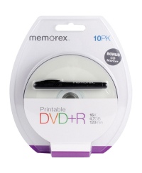 Laikmena MEMOREX DVD+R, 16X, 4.7GB, spauzdinama, 10 vnt. iešmas
