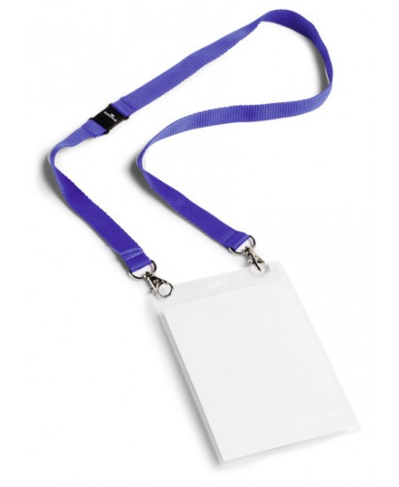 Vardinės kortelės dėklas DURABLE su mėlynu dirželiu, 105x148 mm