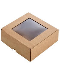 Greito uždarymo dovanų dėžutė su langeliu, 150x150x50 mm, rudos spalvos, 1 vnt.
