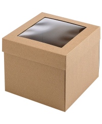 Dviejų dalių dovanų dėžutė su langeliu, 200x200x160 mm, rudos spalvos, 1 vnt.
