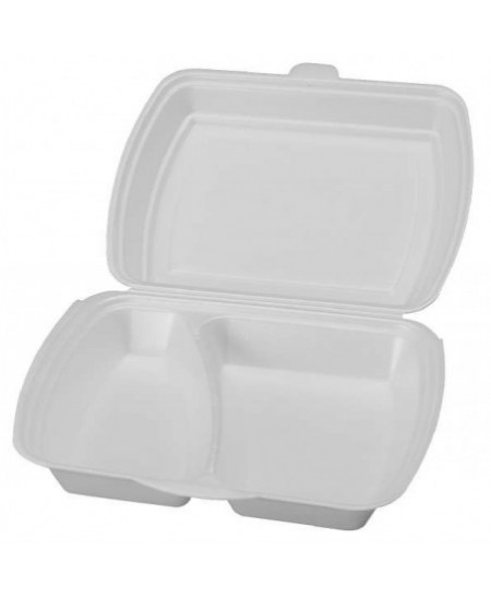 Dėžutė maistui išsinešti, 2 skyrių, su dangteliu, 20x22,5x6.9 cm, baltos, 100 vnt.