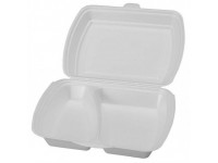 Dėžutė maistui išsinešti, 2 skyrių, su dangteliu, 20x22,5x6.9 cm, baltos, 100 vnt.