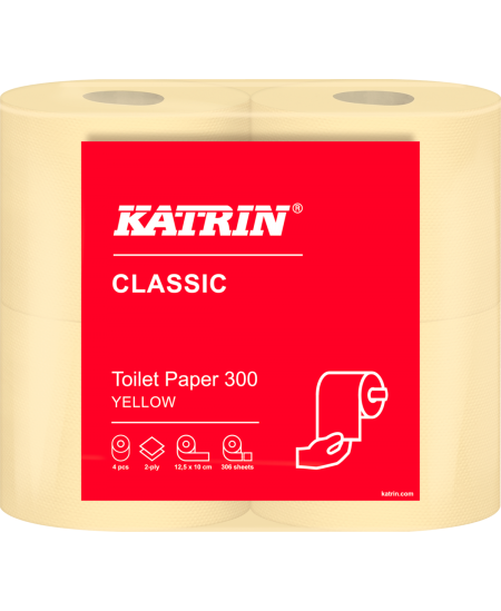 Buitinis tualetinis popierius KATRIN Classic toilet 300, 104753, 4 ritiniai, geltonos spalvos
