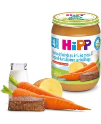 Ekologiška morkų, bulvių ir ėrienos tyrelė HiPP, nuo 4 mėn., 190 g