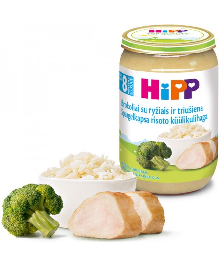 Ekologiška brokolių, ryžių ir triušienos tyrelė HiPP, nuo 8 mėn., 220 g