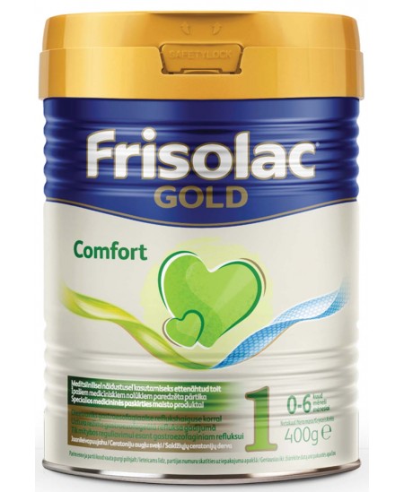 Pieno mišinys atpylinėjantiems kūdikiams FRISOLAC Gold Comfort 1, nuo 0 iki 6 mėn., 400 g