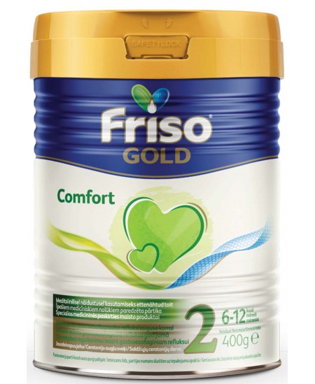 Pieno mišinys atpylinėjantiems kūdikiams FRISOLAC Gold Comfort 2, nuo 6 iki 12 mėn., 400 g