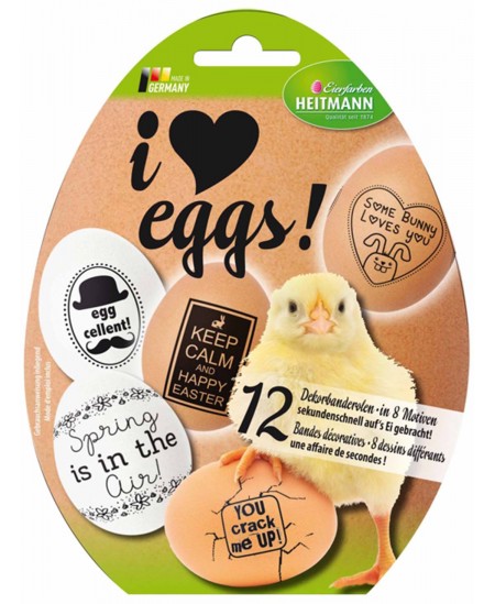 Susitraukiantys lipdukai HEITMANN I love eggs, 12 vnt.