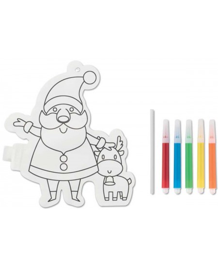 Spalvinamas pripučiamas eglutės žaisliukas „Kalėdų senelis“ su 5 flomasteriais, 15.5x17 cm