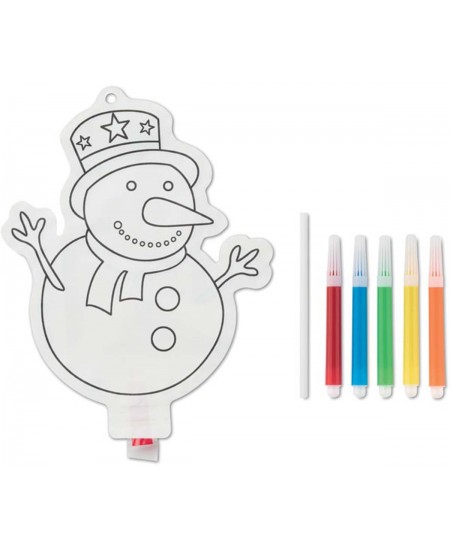 Spalvinamas pripučiamas eglutės žaisliukas „Sniego senis“ su 5 flomasteriais, 14.5x19 cm