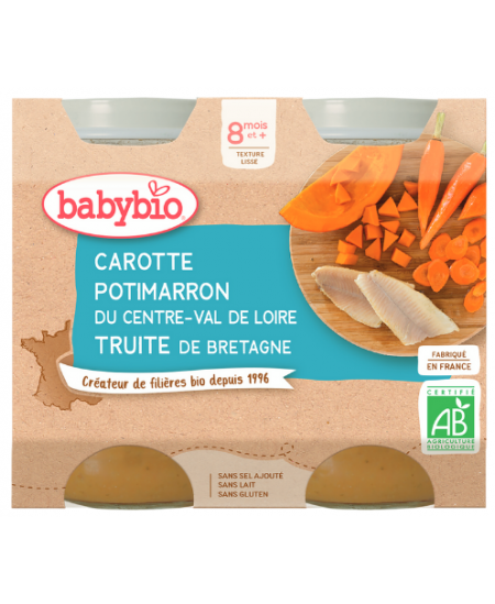 Ekologiška daržovių ir upėtakio tyrelė BABYBIO, nuo 8 mėn., 2x200 g