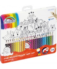 Spalvoti pieštukai FIORELLO Super Soft, metalinėje dėžutėje, 24 spalvų