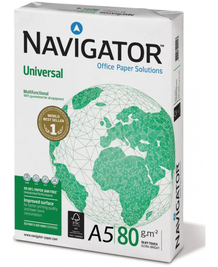 Popierius NAVIGATOR Universal, 80 g/m2, A5, 500 lapų