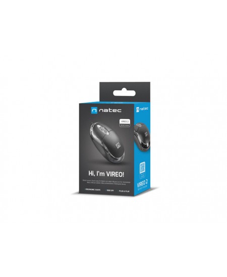 Natec Mouse, Vireo 2, Wired, 1000 DPI, Optical, Black