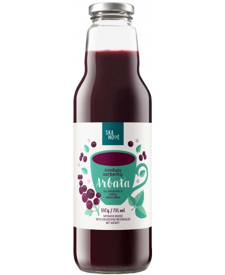 Juodųjų serbentų arbata su medumi ir mėtomis SKANOVĖ, 880 g.