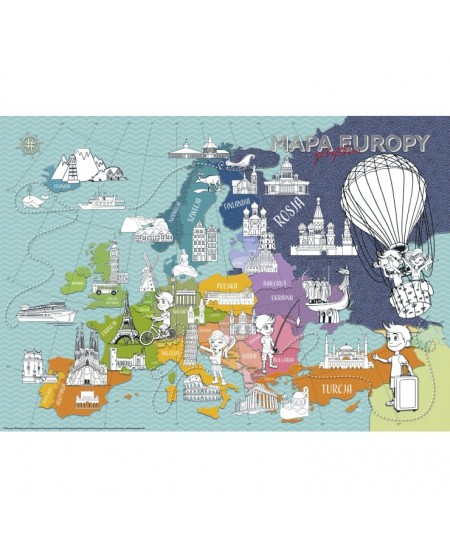 Žemėlapis su spalvinamomis detalėmis MONUMI Europos paminklai, 84x59 cm
