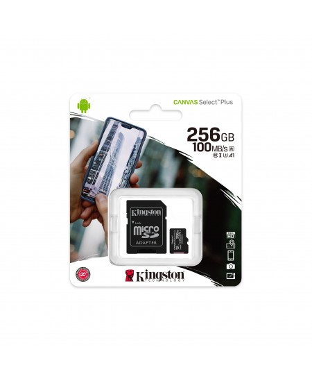 Kingston Canvas Select Plus UHS-I 256 GB, MicroSDXC, Flash memory class 10, SD Adapter