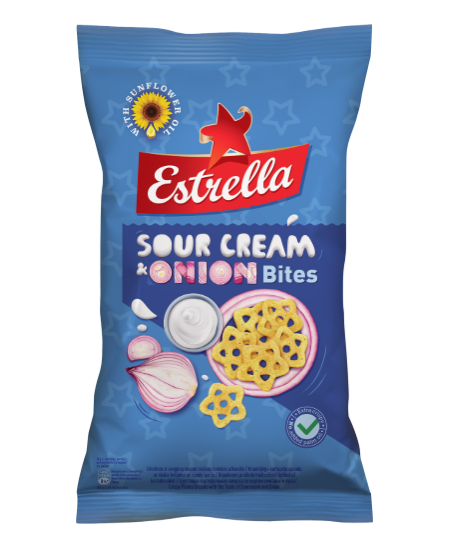Kukurūzų traškučiai ESTRELLA BITES grietinės ir svogūnų skonio,110 g