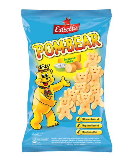 Traškus ulvinis užkandis ESTRELLA POM BEAR grietinės ir svogūnų skonio, 65 g