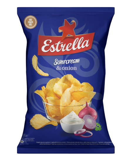 Traškučiai ESTRELLA, grietinės ir svogūnų skonio, 130 g