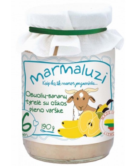 Obuolių ir bananų tyrelė su ožkos pieno varške MARMALUZI, nuo 6 mėn., 190 g