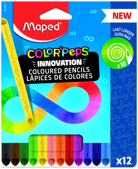 Inovatyvūs nedrožiami pieštukai MAPED Infinity, 12 spalvų	