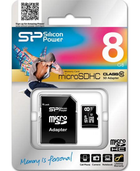 Silicon Power 8 GB, MicroSDHC, Flash memory class 10, SD adapter