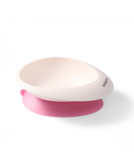 Lėkštė BabyOno limpančiu dugnu + šaukštelis, nuo 6+ mėn., rožinės spalvos