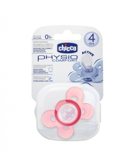 Ortodontinis žindukas CHICCO Physio Comfort, su sterilizavimo dėklu, 6-12M, Iš "Mum effect" silikono